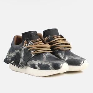 ESSEutESSE Metallic Python Print Lamb Leather Fringe Running Sneaker Black 39